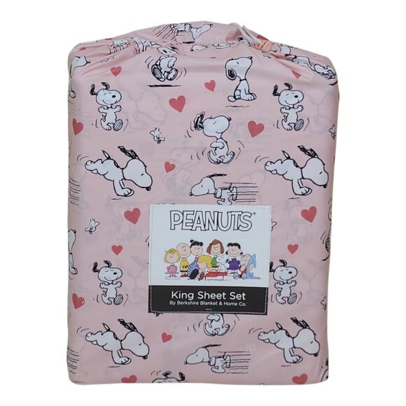 Berkshire Other - Peanuts Snoopy King Sheet Set By Berkshire Hearts Woodstock Valentines Pink